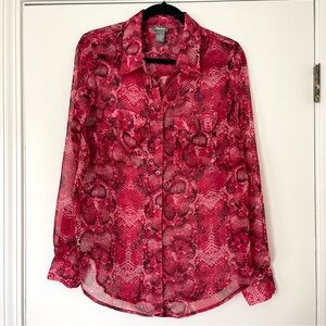 Neiman Marcus Snake Print Pink‎ Button Blouse Top Women's Size Medium
